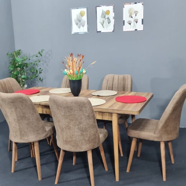 BERRAK 6 KİŞİLİK KAHVERENGİ AÇILIR MASA TAKIMI