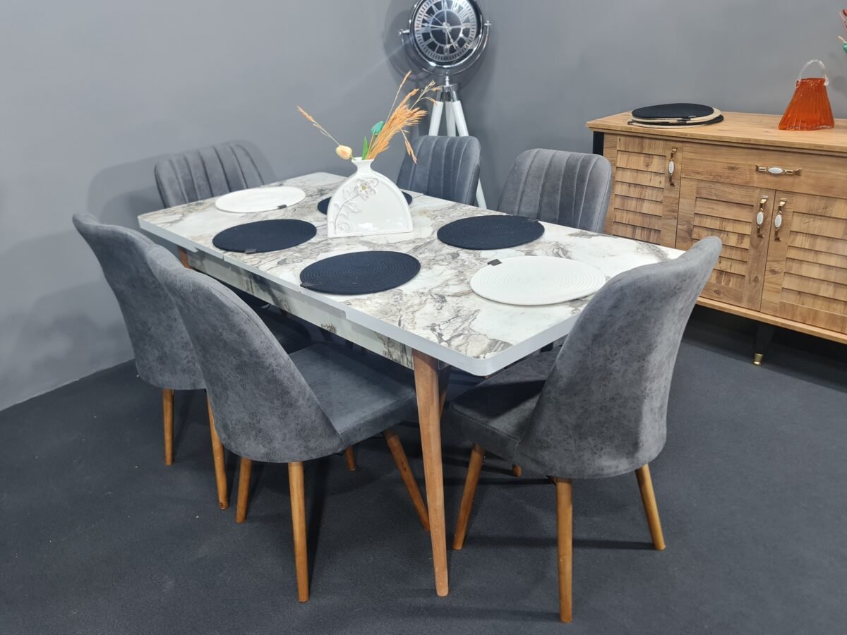 BERRAK 6 KİŞİLİK GRANİT DESEN AÇILIR MASA TAKIMI - Görsel 2