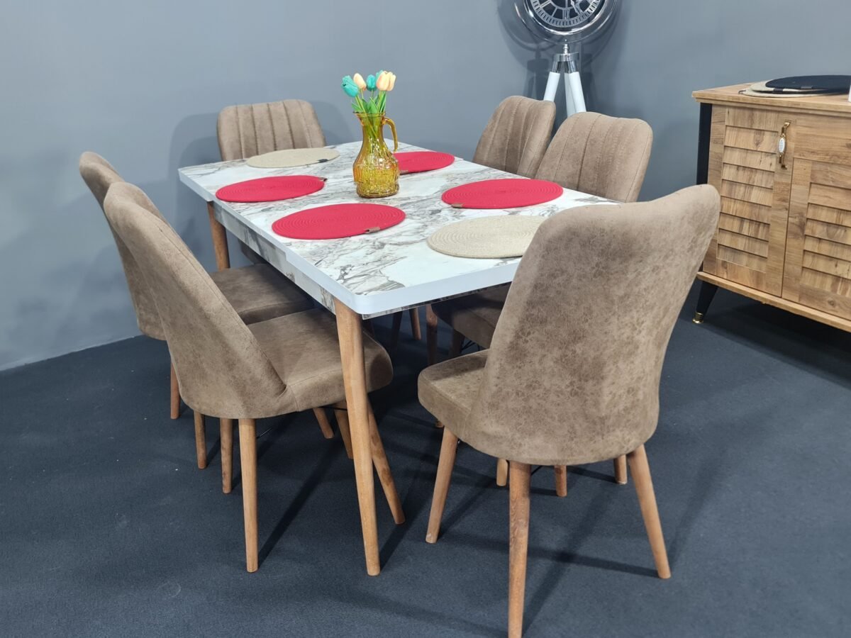 BERRAK 6 KİŞİLİK GRANİT DESEN AÇILIR MASA TAKIMI - Görsel 1