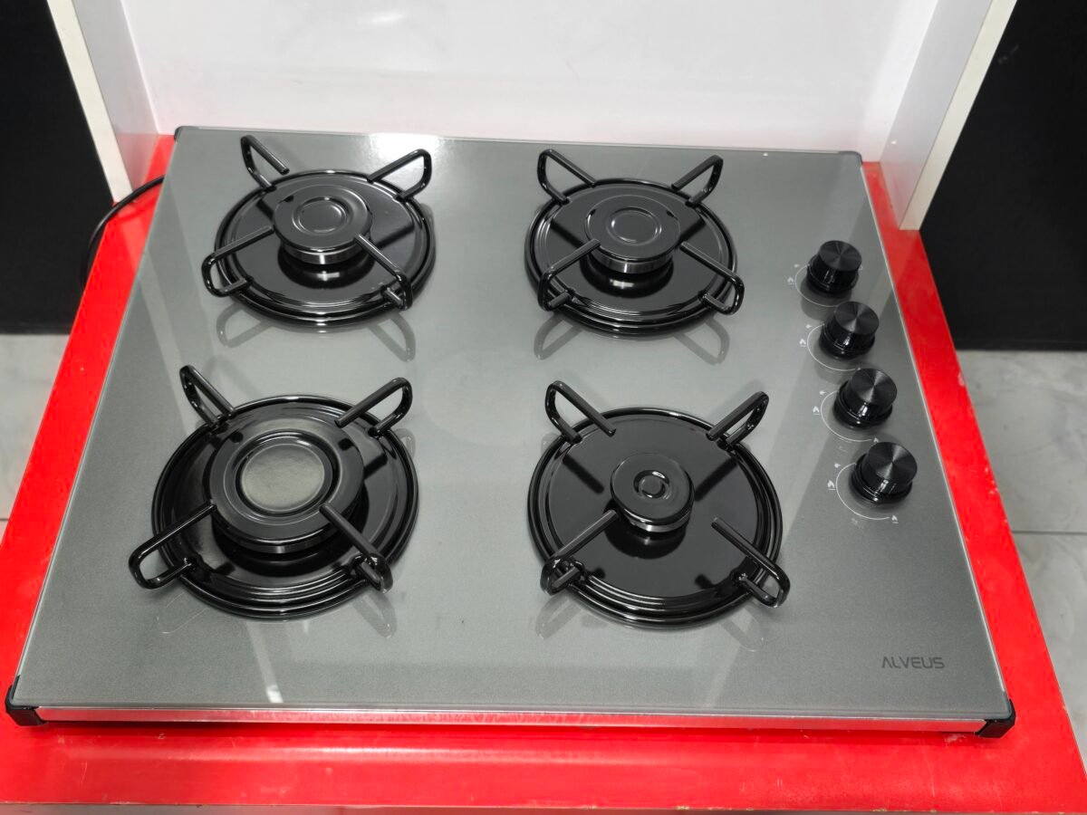 ALVEUS GRİ CAM ÇAKMAKLI GAZ EMİNYETLİ SET ÜSTÜ OCAK - Görsel 1