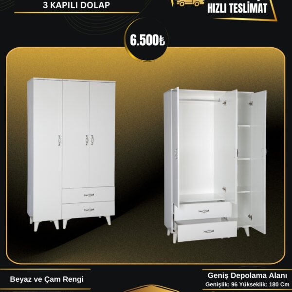 SİTİL WHITE 3 KAPAKLI DOLAP