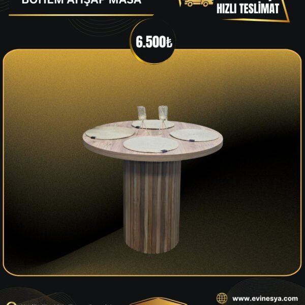 BOHEM AHŞAP 4 KİŞİLİK YUVARLAK MASA