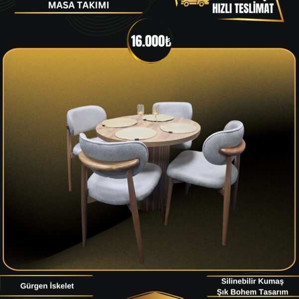 BOHEM AHŞAP 4 KİŞİLİK YUVARLAK MASA TAKIMI