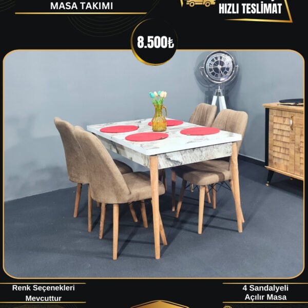 BERRAK 4 KİŞİLİK GRANİT DESEN AÇILIR MASA TAKIMI