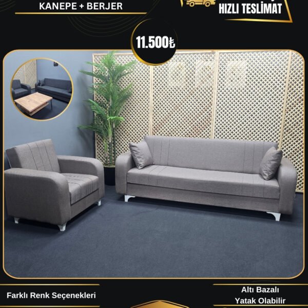 ZEYNEP KAHVERENGİ KANEPE+BERJER