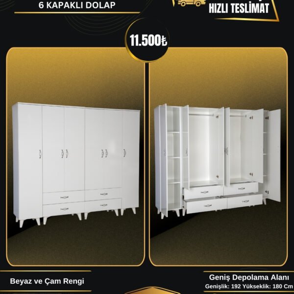 SİTİL WHITE 6 KAPAKLI DOLAP