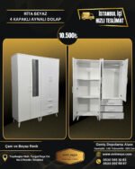 RİTA 4 KAPAKLI AYNALI BEYAZ DOLAP