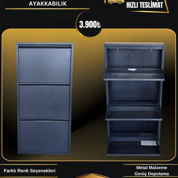 METAL SİYAH 3 BÖLMELİ AYAKKABILIK