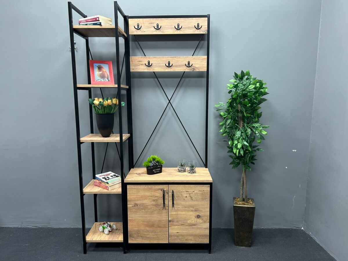 METAL ÇAM RENGİ RAFLI PORTMANTO - Görsel 1