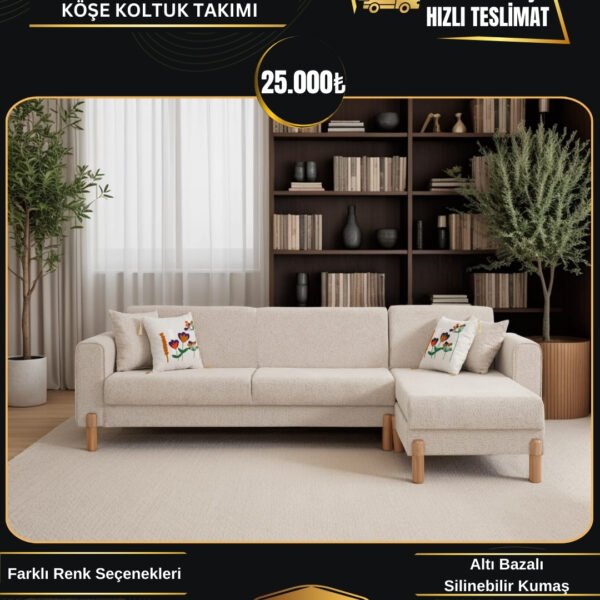 BOHEM PUFFY KUMAŞ KREM KÖŞE KOLTUK