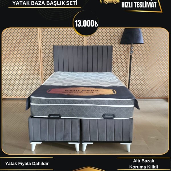 LUNA GRİ 150-200 YATAK BAZA BAŞLIK SETİ