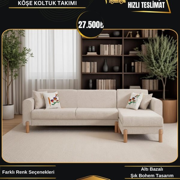 BOHEM PUFFY KUMAŞ KREM KÖŞE KOLTUK