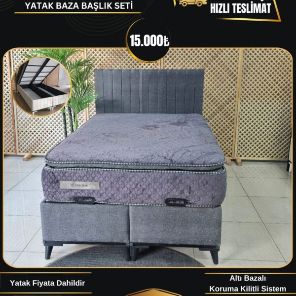 EVİN GRİ 120-200 YATAK BAZA BAŞLIK SETİ