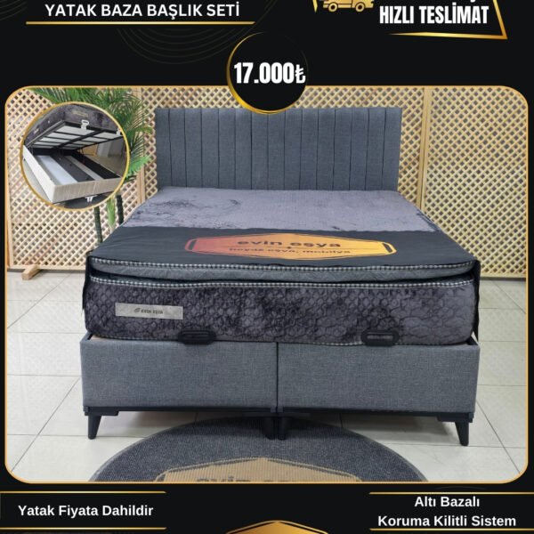 EVİN GRİ 160-200 YATAK BAZA BAŞLIK SETİ