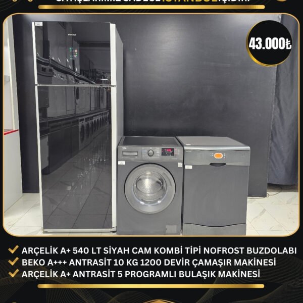 ARÇELİK A+ SİYAH 3 LÜ BEYAZ EŞYA SETİ
